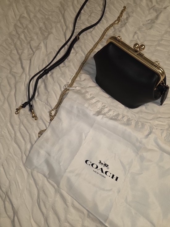 Coach Handbags - Coach Black Leather Kiss-Lock Crossbody with Gold Frame